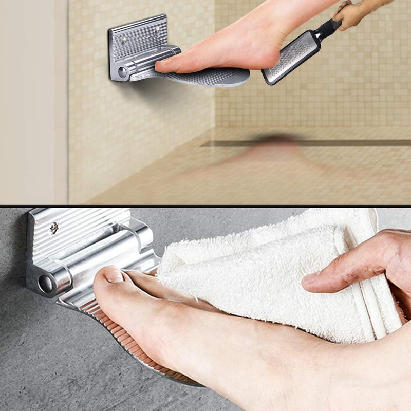RAIKEDR Shower Foot Rest, Shaving & Washing Foot Rest, Heavy Duty Aluminum Alloy Shaving Shelf Fold-Up Shower Foot Rest for Shaving Legs Shower Combo Set (Silvery) - Image 5